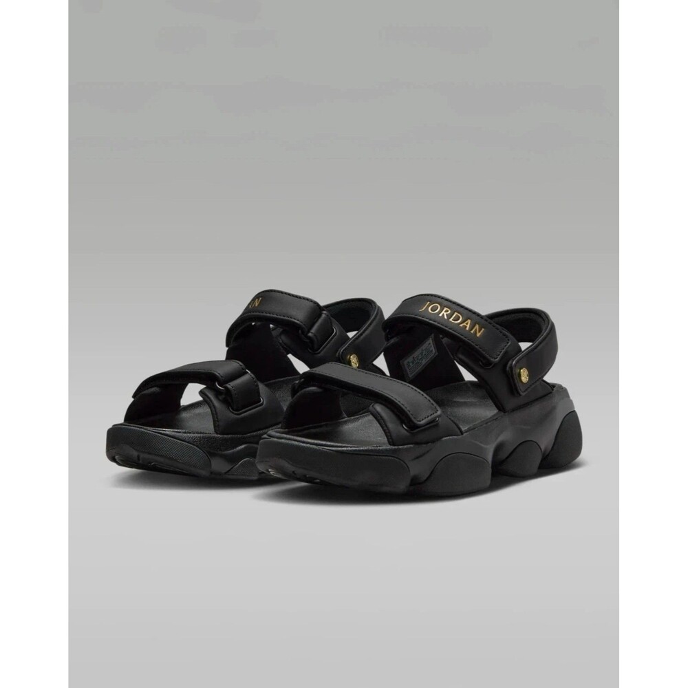 Air Jordan Women's Deja Sandals Size 9 Black Gold Straps Cushioned New